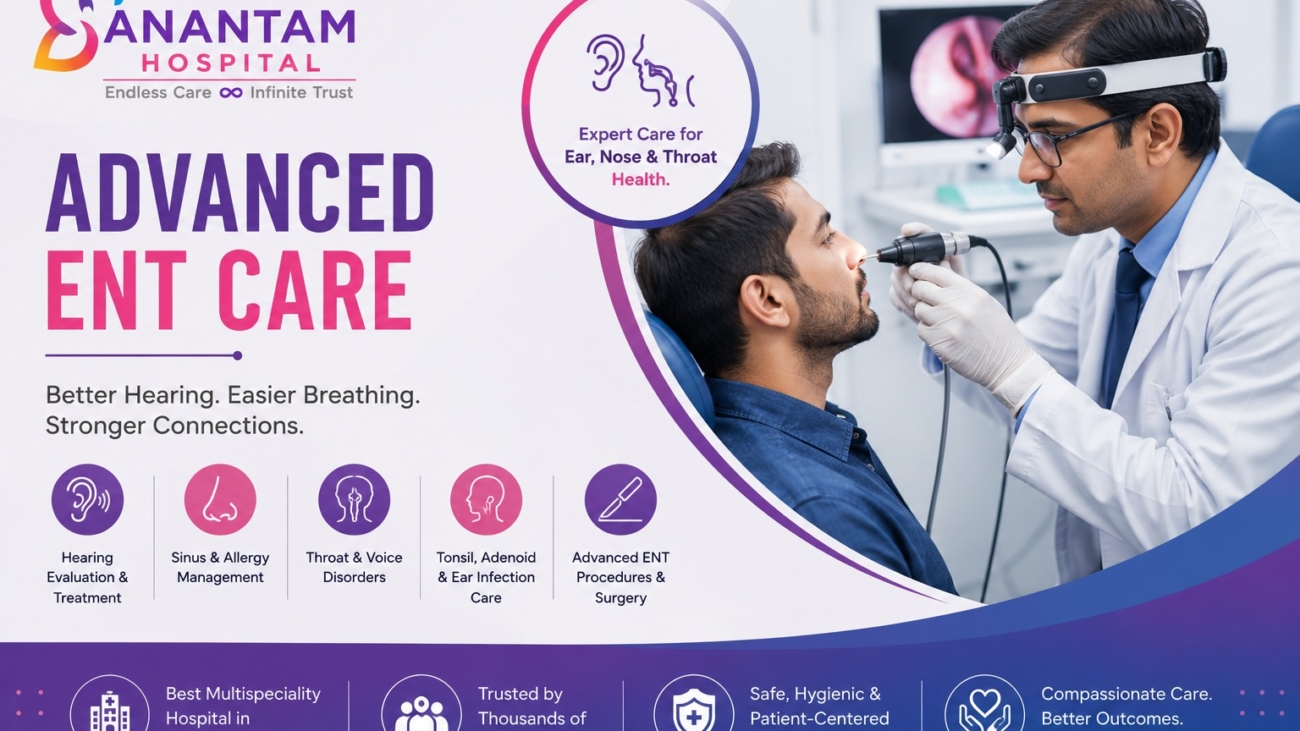 ENT specialist examining a patient for ear, nose, and throat care at Anantam Hospital, Kalyan West.