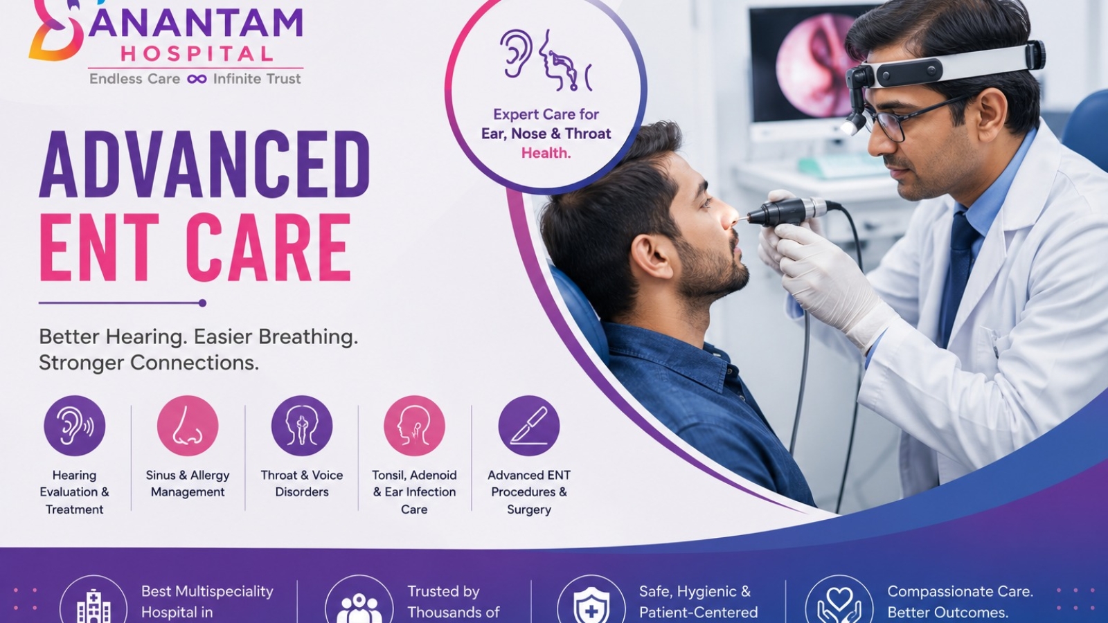 ENT specialist examining a patient for ear, nose, and throat care at Anantam Hospital, Kalyan West.