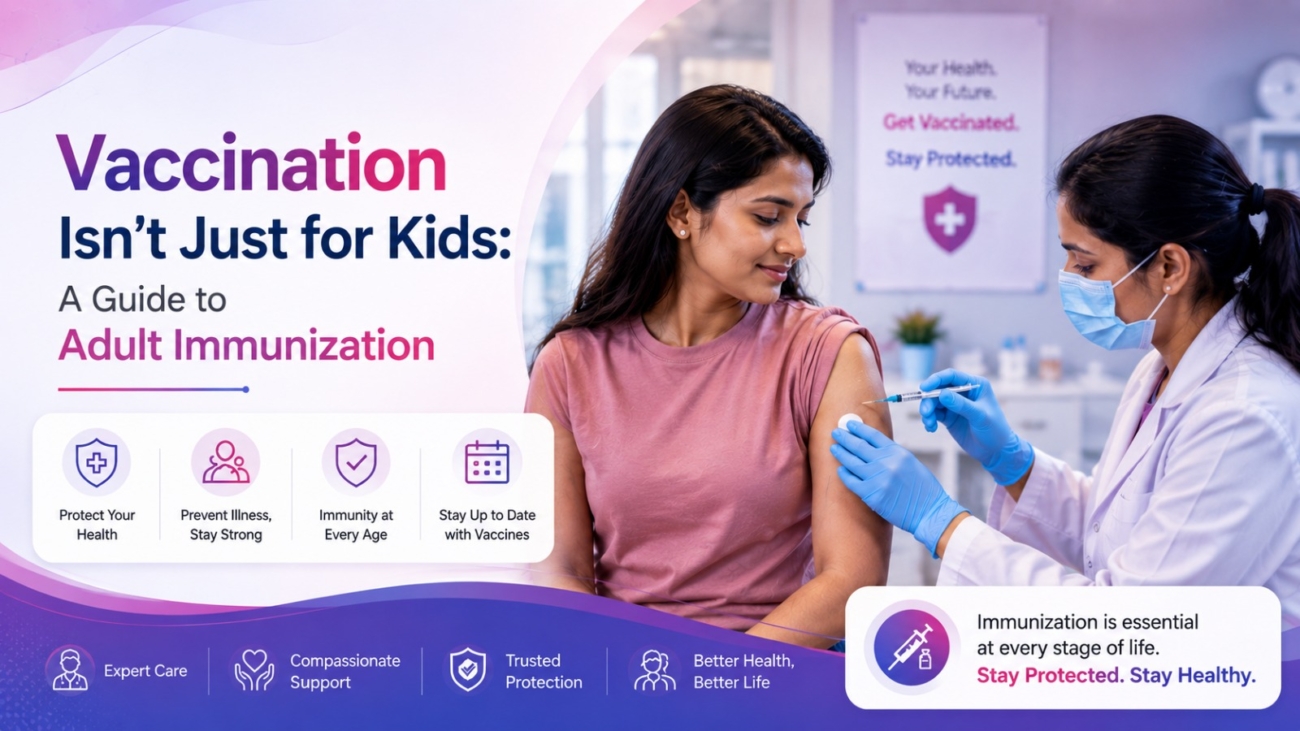 Doctor administering adult immunization vaccine to patient at Anantam Hospital