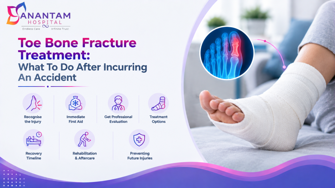 Patient with toe bone fracture treatment options at Anantam Hospital